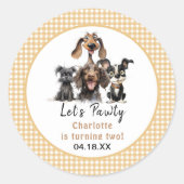 Hond Laat Ons Feest Verjaardag Ronde Sticker (Voorkant)