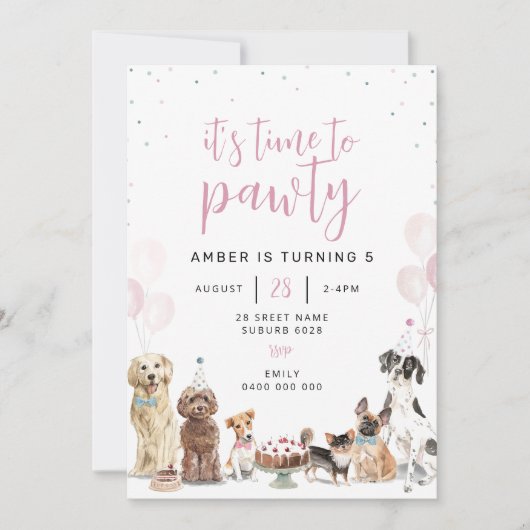 Hond laat pawty verjaardag uitnodiging (Voorkant)