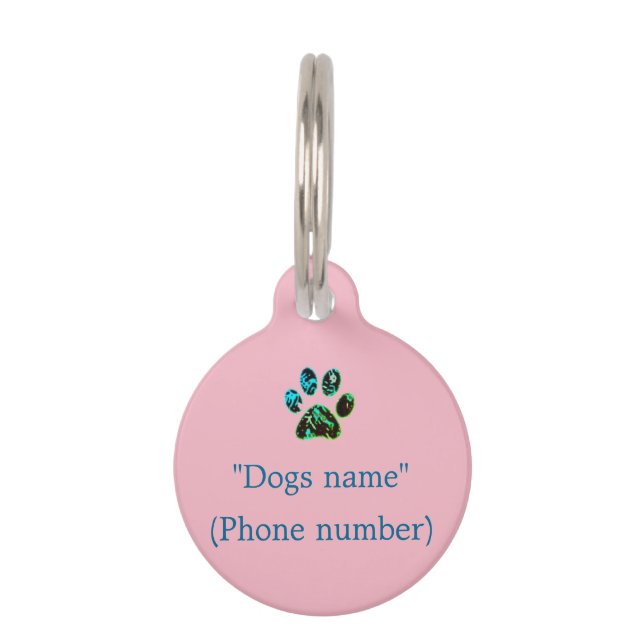 Hond Label Roze Groen Blauw Huisdierpenning (Voorkant)
