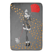 Hond & Lady herfst bladeren zwart Badmat (Voorkant Verticaal)