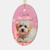 Hond Laten we feest verjaardag Keramisch Ornament (Links)