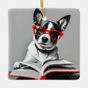 Hond Leesboek Keramisch Ornament