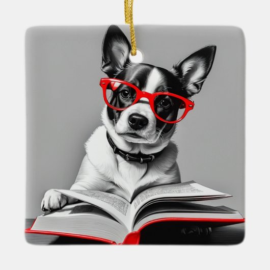 Hond Leesboek Keramisch Ornament (Voorkant)