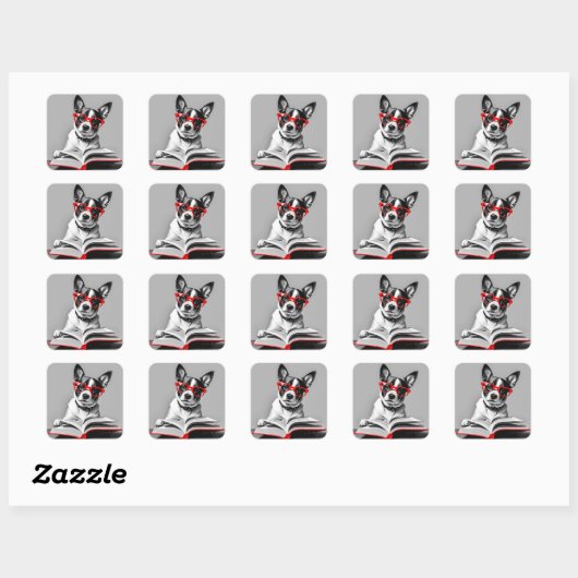 Hond Leesboek Vierkante Sticker (Vel)