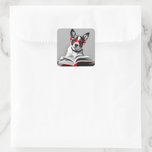 Hond Leesboek Vierkante Sticker (Tas)