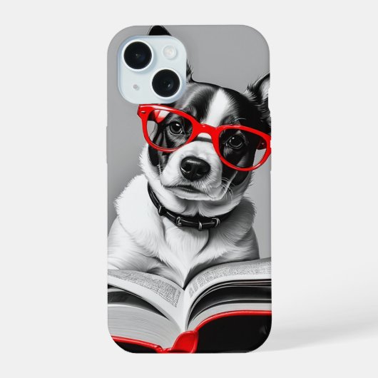 Hond Leest Boek iPhone 15 Case (Achterkant)