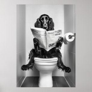 Hond leest krant op toilet poster