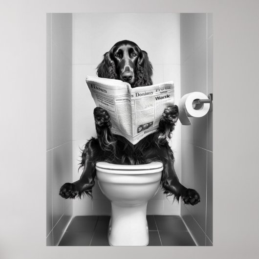 Hond leest krant op toilet poster (Voorkant)