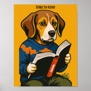 Hond leest met een boek — Tijd om te lezen! Poster