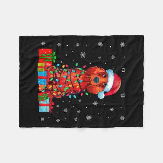 Hond Lelijke Kerstverlichting Kerstman Hoed Ierse  Fleece Deken (Voorkant (Horizontaal))