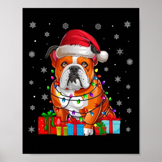 Hond Lelijke Kerstverlichting Santa Hat Amerikaans Poster (Voorkant)