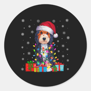 Hond Lelijke Kerstverlichting Santa Hat Bernedoodl Ronde Sticker