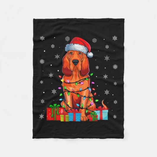 Hond Lelijke Kerstverlichting Santa Hat Bloedhond  Fleece Deken (Voorkant)