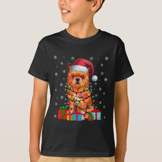 Hond Lelijke Kerstverlichting Santa Hat Brussels G T-shirt (Voorkant)