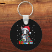 Hond Lelijke Kerstverlichting Santa Hat Bull Terri Sleutelhanger (Voorkant)