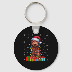 Hond Lelijke Kerstverlichting Santa Hat Labradoodl Sleutelhanger