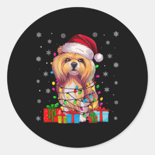 Hond Lelijke Kerstverlichting Santa Hat Lhasa Apso Ronde Sticker