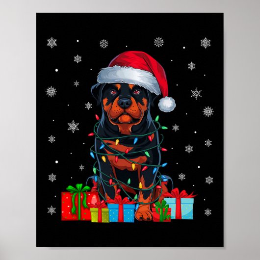 Hond lelijke kerstverlichting Santa Hat Rottweiler Poster (Voorkant)