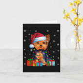 Hond lelijke kerstverlichting Santa Hat Yorkshire Kaart (Gele Bloem)