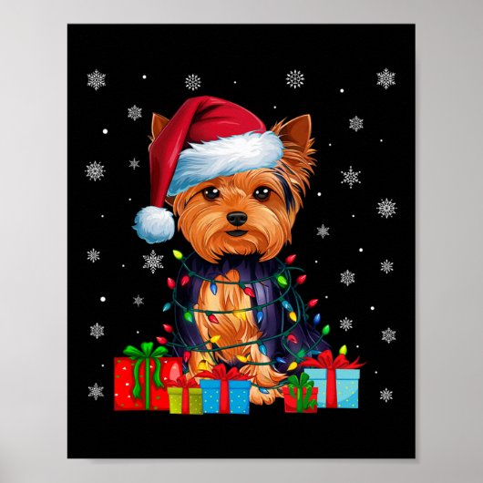 Hond lelijke kerstverlichting Santa Hat Yorkshire  Poster (Voorkant)