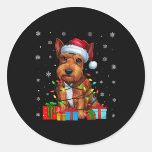 Hond lelijke Xmas Light Santa Hat Schotse Terriër  Ronde Sticker