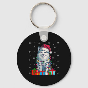 Hond lelijke Xmas Lights Santa Hat Amerikaanse Esk Sleutelhanger