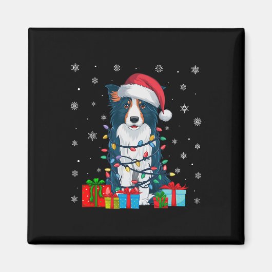 Hond lelijke Xmas Lights Santa Hat Border Collie D Magneet (Voorkant)