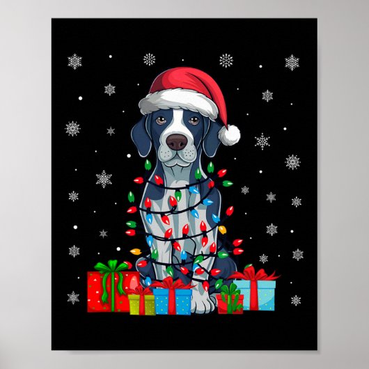 Hond Lelijke Xmas Lights Santa Hat Engels Pointer  Poster (Voorkant)