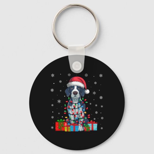 Hond Lelijke Xmas Lights Santa Hat Engels Pointer Sleutelhanger (Voorkant)