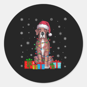 Hond Lelijke Xmas Lights Santa Hat Grote Deen Hond Ronde Sticker