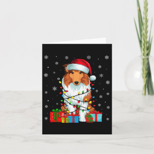 Hond Lelijke Xmas Lights Santa Hat Rough Collie Do Kaart