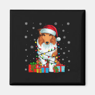 Hond Lelijke Xmas Lights Santa Hat Rough Collie Do Magneet