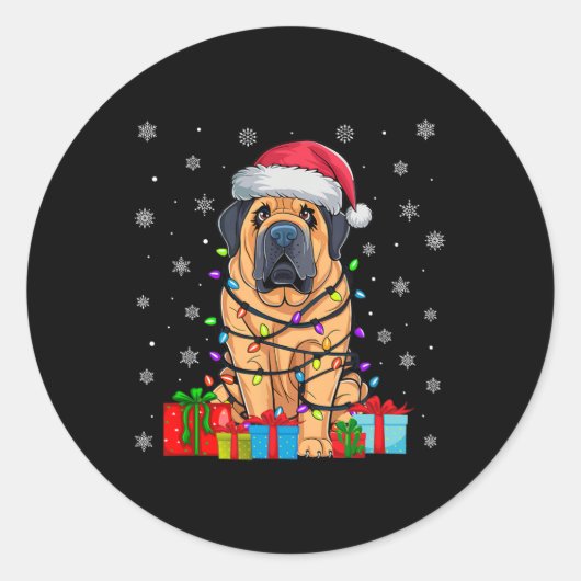 Hond Lelijke Xmas Lights Santa Hat Tibetaanse Mast Ronde Sticker (Voorkant)