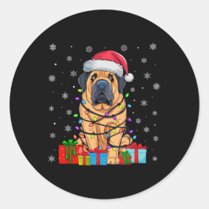 Hond Lelijke Xmas Lights Santa Hat Tibetaanse Mast Ronde Sticker