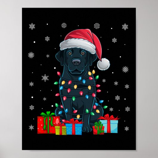 Hond Lelijke Xmas Lights Santa Hat Zwarte Labrador Poster (Voorkant)