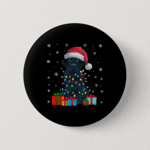 Hond Lelijke Xmas Lights Santa Hat Zwarte Labrador Ronde Button 5,7 Cm