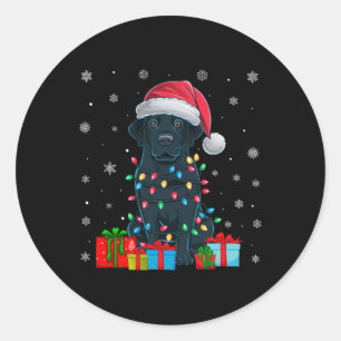 Hond Lelijke Xmas Lights Santa Hat Zwarte Labrador Ronde Sticker
