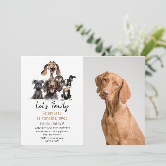 Hond Let's Pawty Verjaardag foto Kaart (Staand voorkant)