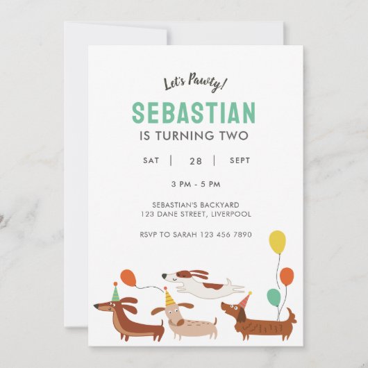 Hond Let's Pawty Verjaardag Uitnodiging 2 (Voorkant)