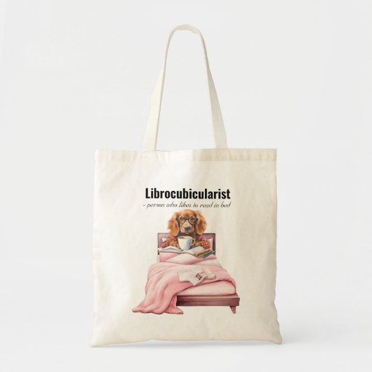 Hond lezen in bed boek tas booklovers (Voorkant)
