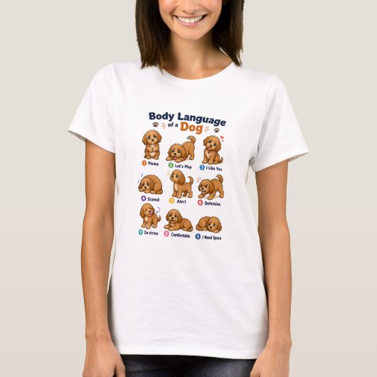 Hond Lichaamstaal Grafiek - Cute Educatieve Doodle T-shirt (Voorkant)
