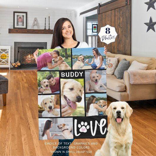 Hond LIEFDE 8 Foto Collage Paw Print Custom Fleece Deken