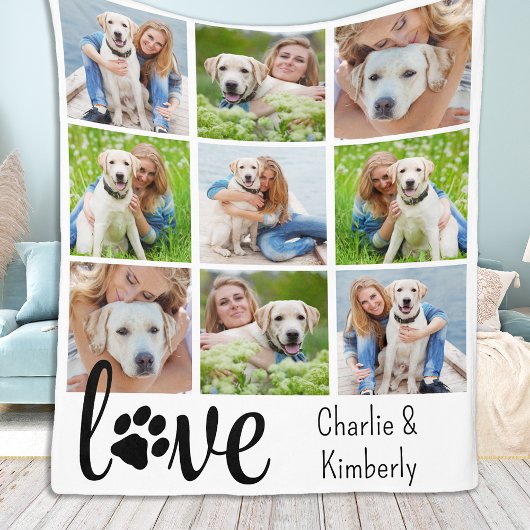 Hond LIEFDE Gepersonaliseerde Pet 9 Fotocollage Fleece Deken