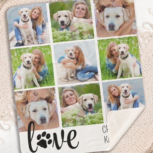 Hond LIEFDE Gepersonaliseerde Pet 9 Fotocollage Sherpa Deken
