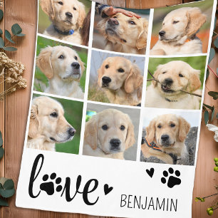 Hond LIEFDE Pootafdruk Persoonlijke 9 Foto Collage Fleece Deken