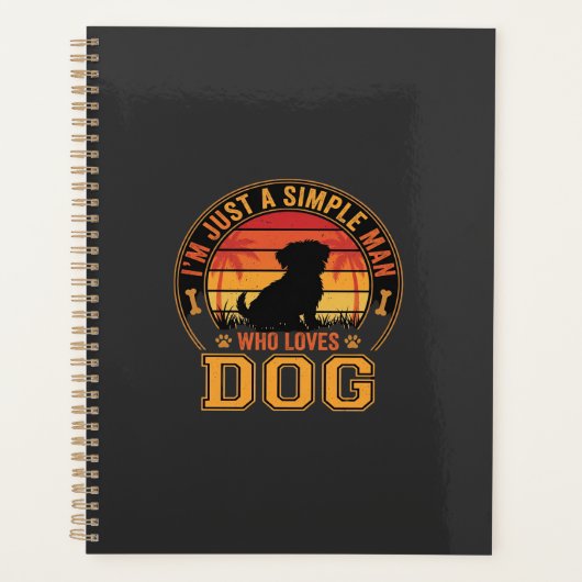 Hond Liefhebber Eenvoudige Man Retro Zonsondergang Planner (Voorkant)
