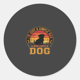 Hond Liefhebber Eenvoudige Man Retro Zonsondergang Ronde Sticker