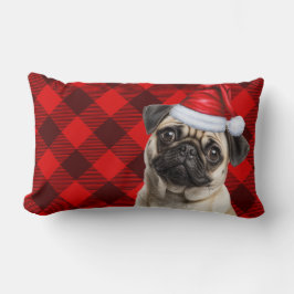 Hond Liefhebber Kerstmis Pug Rode Buffalo Vakantie Kussen