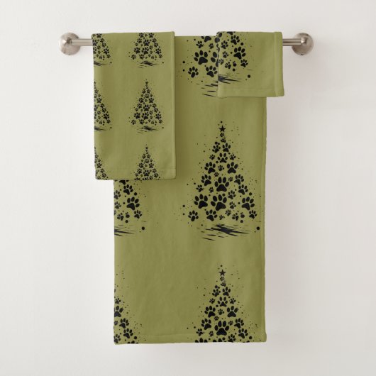 Hond Liefhebber Pootafdruk Kerstboom 3 Bad Handdoek (Insitu)