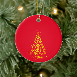 Hond Liefhebber Pootafdruk Kerstboom 4 Keramisch Ornament